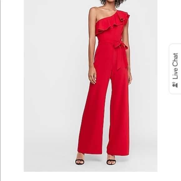 Express Other - Express One Shoulder Ruffle Wide Leg Jumpsuit